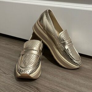 New Dolce Vita Janine platform sneaker loafers in gold perforated leather.